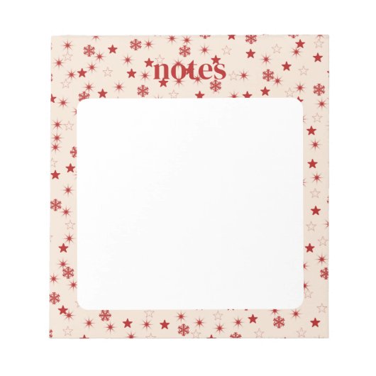 フェスティバルレッドとピンクのスノーフレークの星 ノートパッド (正面)