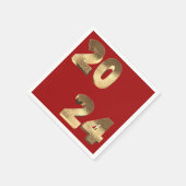 フェスティバルレッドとフェイク金ゴールドハッピーニューイヤー2024 スタンダードカクテルナプキン (角)