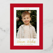 フェスティバルレッドと金ゴールドの雪片の写真 箔シーズンカード (正面)