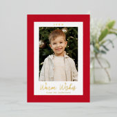 フェスティバルレッドと金ゴールドの雪片の写真 箔シーズンカード (立ち正面)