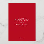 フェスティバルレッドと金ゴールドの雪片の写真 箔シーズンカード (裏面)