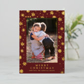 フェスティバルレッドと金ゴールドクラシックスタイルクリスマスフォト 箔シーズンカード (立ち正面)