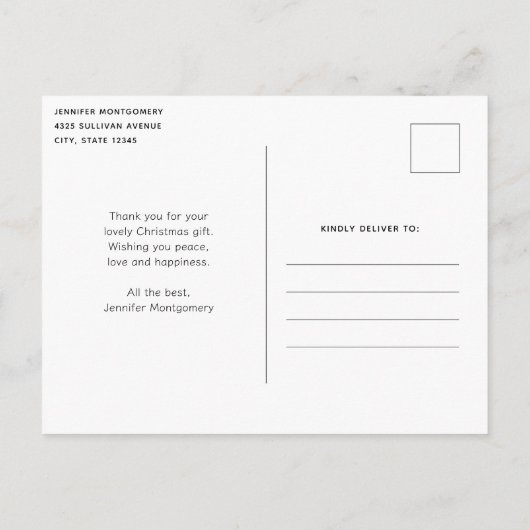 フェスティバルレッドと金ゴールドクリスマスボウありがとう ポストカード (裏面)