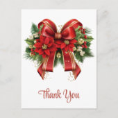 フェスティバルレッドと金ゴールドクリスマスボウありがとう ポストカード (正面)