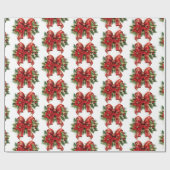 フェスティバルレッドと金ゴールドクリスマスボウパターン ラッピングペーパー (フラット)