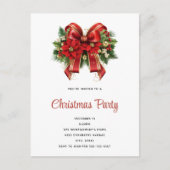 フェスティバルレッドと金ゴールドクリスマスボウパーティー インビテーションポストカード (正面)