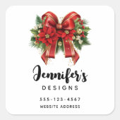 フェスティバルレッドと金ゴールドクリスマスボウビジネス スクエアシール (正面)