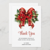 フェスティバルレッドと金ゴールドクリスマスボウ サンキューカード (正面/裏面)