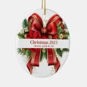 フェスティバルレッドと金ゴールドクリスマスボウ セラミックオーナメント (右)