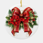 フェスティバルレッドと金ゴールドクリスマスボウ セラミックオーナメント (裏面)