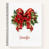 フェスティバルレッドと金ゴールドクリスマスボウ ノートブック (正面)