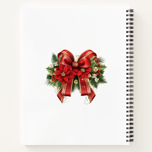 フェスティバルレッドと金ゴールドクリスマスボウ ノートブック (裏面)