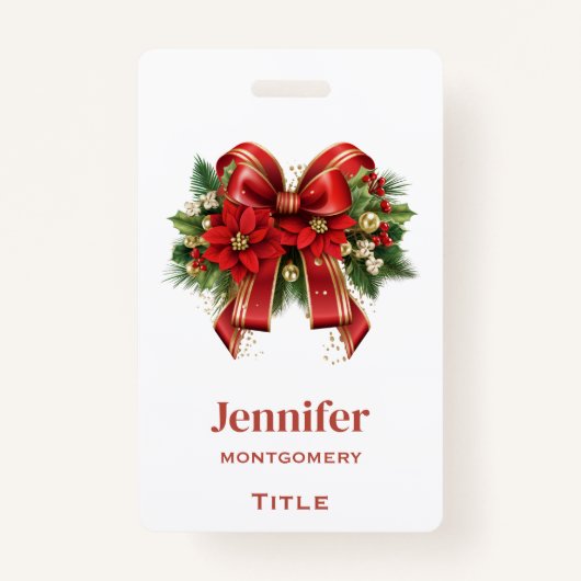 フェスティバルレッドと金ゴールドクリスマスボウ バッジ (正面)