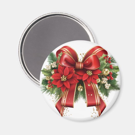 フェスティバルレッドと金ゴールドクリスマスボウ マグネット (正面/裏面)