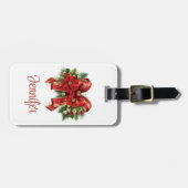 フェスティバルレッドと金ゴールドクリスマスボウ ラゲッジタグ (正面横)