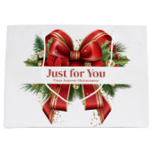 フェスティバルレッドと金ゴールドクリスマスボウ ラージペーパーバッグ (正面)