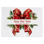 フェスティバルレッドと金ゴールドクリスマスボウ ラージペーパーバッグ (裏面)