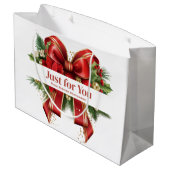 フェスティバルレッドと金ゴールドクリスマスボウ ラージペーパーバッグ (裏面アングル)