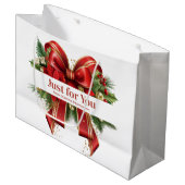 フェスティバルレッドと金ゴールドクリスマスボウ ラージペーパーバッグ (正面アングル)