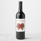 フェスティバルレッドと金ゴールドクリスマスボウ ワインラベル (正面)