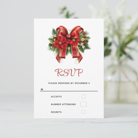 フェスティバルレッドと金ゴールドクリスマスボウ 出欠カード (スタンド正面)