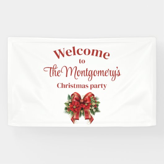 フェスティバルレッドと金ゴールドクリスマスボウ 横断幕 (横)