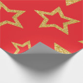 フェスティバルレッドと金ゴールドスター ラッピングペーパー (角)