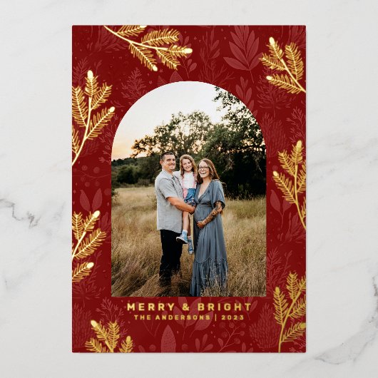 フェスティバルレッドアーチ縁ど写真クリスマスカード 箔シーズンカード (正面)