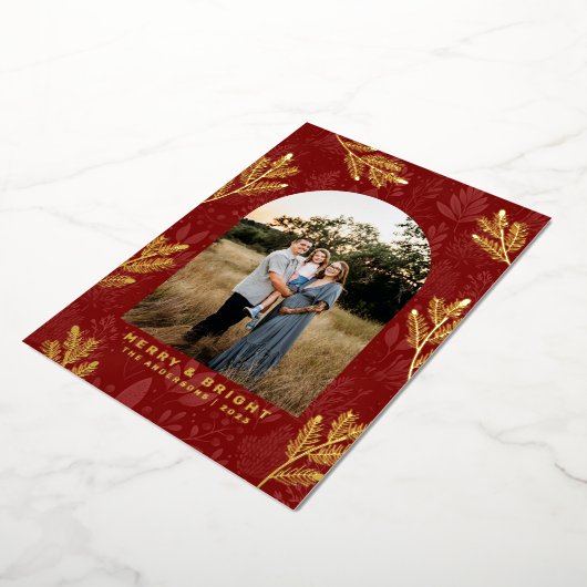 フェスティバルレッドアーチ縁ど写真クリスマスカード 箔シーズンカード (回転した状態)