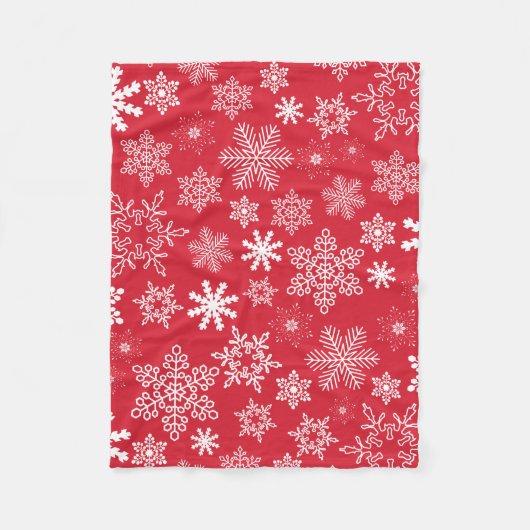 フェスティバルレッドウィンタースノーフレークスパターンホリデー フリースブランケット (正面)
