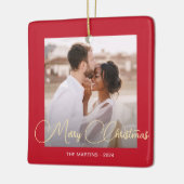 フェスティバルレッドウィンターディアーフォトクリスマス セラミックオーナメント (左)