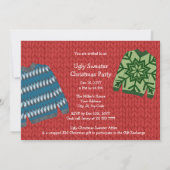 フェスティバルレッドウール醜いクリスマスセーターパーティーインヴィ 招待状 (裏面)