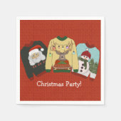 フェスティバルレッドウール醜いセータークリスマスパーティー スタンダードカクテルナプキン (正面)