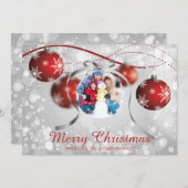 フェスティバルレッドオーナメントクリスマスホリデーフォトカード シーズンカード (正面/裏面)