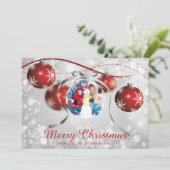 フェスティバルレッドオーナメントクリスマスホリデーフォトカード シーズンカード (スタンド正面)