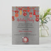 フェスティバルレッドオーナメントホリデーパーティー招待状 招待状 (スタンド正面)