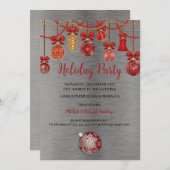 フェスティバルレッドオーナメントホリデーパーティー招待状 招待状 (正面/裏面)