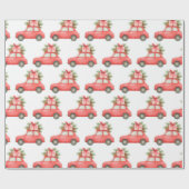フェスティバルレッドカー | クリスマスギフトホリデイデザイン ラッピングペーパー (フラット)