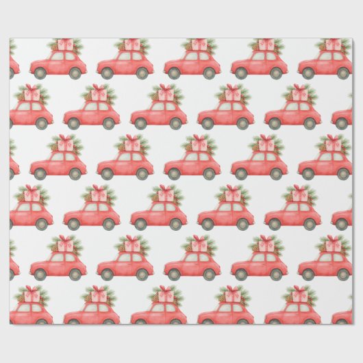 フェスティバルレッドカー | クリスマスギフトホリデイデザイン ラッピングペーパー (フラット)