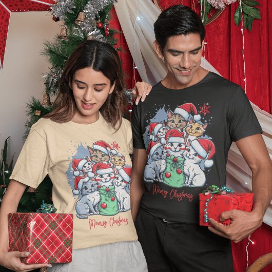 フェスティバルレッドキャットクリスマスパーフェクトホリデー Tシャツ