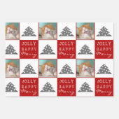 フェスティバルレッドキャットフォトクリスマスツリー ラッピングペーパーシート (正面)