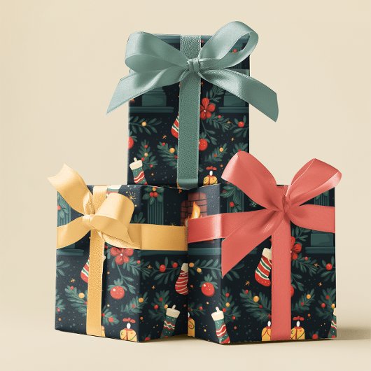 フェスティバルレッドキャンディーケーンギフトラップ ラッピングペーパー