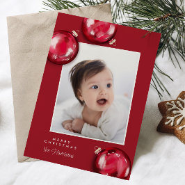 フェスティバルレッドクリスマスオーナメント写真 シーズンカード