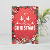 フェスティバルレッドクリスマスカードとトナカイの喜び 招待状 (スタンド正面)