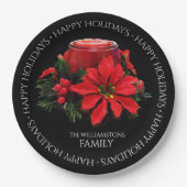 フェスティバルレッドクリスマスキャンドルホリーポインセティアス ペーパープレート (正面)