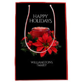 フェスティバルレッドクリスマスキャンドルホリーポインセティアス ミディアムペーパーバッグ (正面)