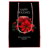 フェスティバルレッドクリスマスキャンドルホリーポインセティアス ミディアムペーパーバッグ (裏面)