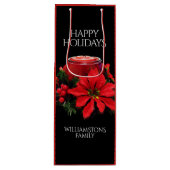 フェスティバルレッドクリスマスキャンドルホリーポインセティアス ワインギフトバッグ (正面)