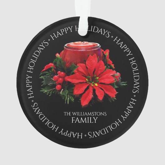 フェスティバルレッドクリスマスキャンドル、ホリーとポインセチア オーナメント (裏面)