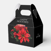 フェスティバルレッドクリスマスキャンドル、ホリーとポインセチア フェイバーボックス (正面サイド)